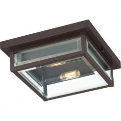 Westover 2-Light Western Bronze Flush Mount with Clear Beveled Glass by Quoizel -Quoizel Sales western bronze quoizel flush mount lights wvr1312wt 4f 1000