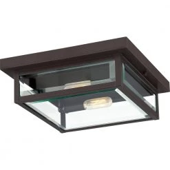 Westover 2-Light Western Bronze Flush Mount with Clear Beveled Glass by Quoizel