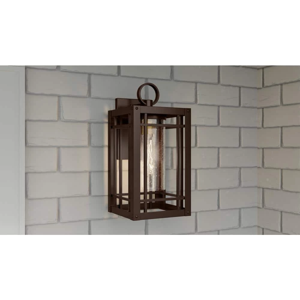 Pelham 9.5 in. 1-Light Western Bronze Outdoor Wall Lantern Sconce with Clear Seeded Glass by Quoizel 5 Pelham 9.5 in. 1-Light Western Bronze Outdoor Wall Lantern Sconce with Clear Seeded Glass by Quoizel - Image 3