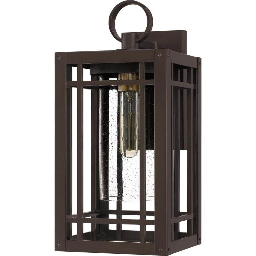 Pelham 9.5 in. 1-Light Western Bronze Outdoor Wall Lantern Sconce with Clear Seeded Glass by Quoizel 7 Pelham 9.5 in. 1-Light Western Bronze Outdoor Wall Lantern Sconce with Clear Seeded Glass by Quoizel - Image 5
