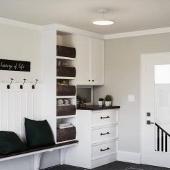 Beltway 15 in. White Lustre LED Semi-Flush Mount by Quoizel -Quoizel Sales white lustre quoizel flush mount lights blw1715w c3 1000