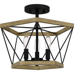 Wintergreen 15 in. 3-Light Whitewashed Walnut Semi-Flush Mount by Quoizel