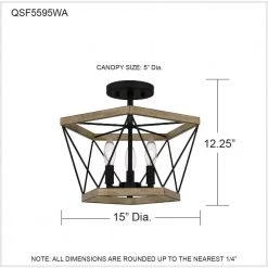 Wintergreen 15 in. 3-Light Whitewashed Walnut Semi-Flush Mount by Quoizel -Quoizel Sales whitewashed walnut quoizel flush mount lights qsf5595wa 76 1000